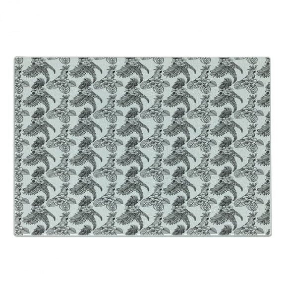 Bird Print Cutting Board, Tropical Plants and Exotic Birds Monochrome Outline Pattern, Decorative Tempered Glass Cutting and Serving Board, in 3 Sizes, by Ambesonne