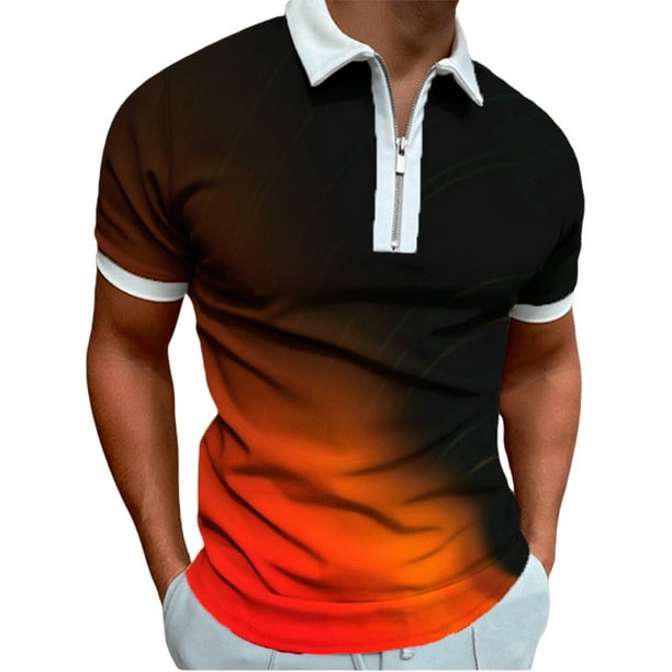 Txlixc - Polo de manga corta para hombre, cuello vuelto, diseño de patchwork, color degradado, con cremallera, informal Txlixc Estilo de ocio