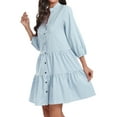 thumbnail image 3 of Aiyino Womens Plaid Button Down Shirt Dress V Neck Tunic Dress Pull Sleeve Ruffle Summer Casual Mini Dress, 3 of 8