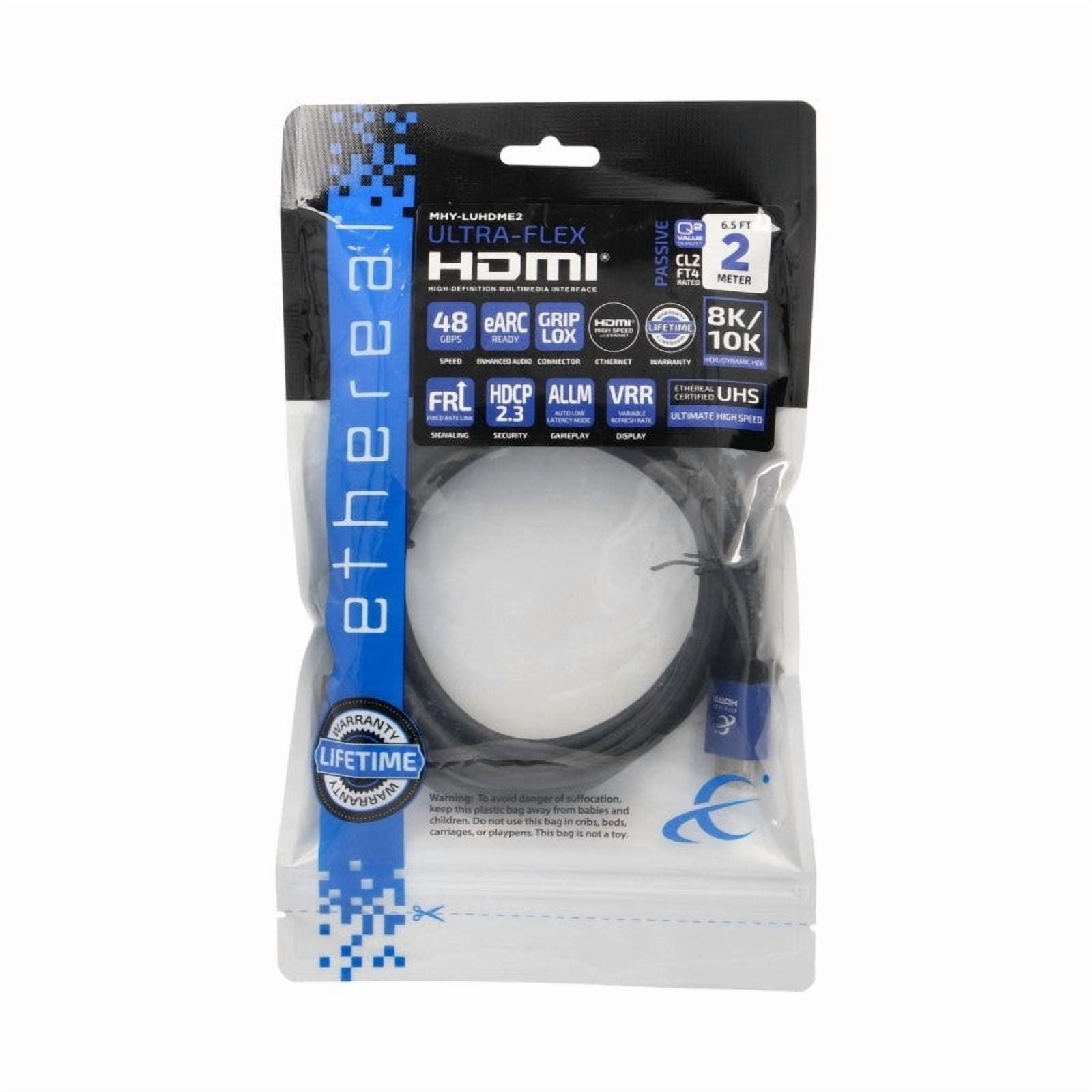6.5ft Ultra-Flex 4K 8K 10K HDR 48Gbps Certified Ultra High-Speed eARC HDCP 2.3 HDMI Cable