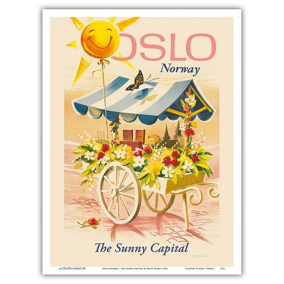 Oslo Norway - The Sunny Capital - Vintage Travel Poster by Knut Yran c.1966 - Master Art Print (Unframed) 9in x 12in