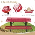 thumbnail image 2 of 72" W Metal Picnic Tables for Outdoor, Commercial Rectangular Steel Picnic Tables with Umbrella Hole of Up to 1-1/2" Diameter, Red, 2 of 9