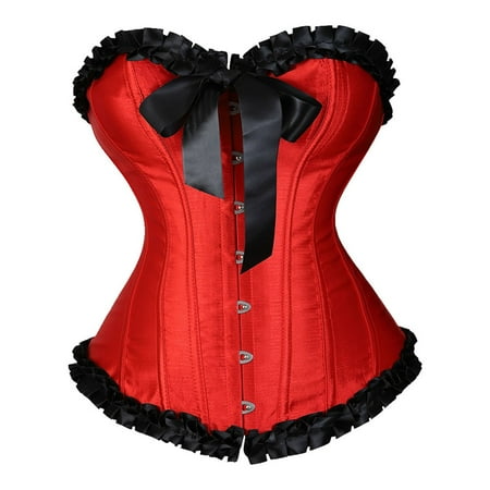 YOTMKGDO Shapewear Tummy Control  Women S Lace Up Boned Overbust Corset Bustier Lingerie Bodyshaper Top (#1 Red  XL)