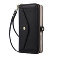 thumbnail image 2 of Wallet Case for Google Pixel 10a 6.3-inch, Litchi Leather Flip Zipper Purse Cover with Card Holder, Heart Makeup Mirror, Crossbody Lanyard, Kickstand Shockproof Protective Phone Case ﻿,Black, 2 of 11