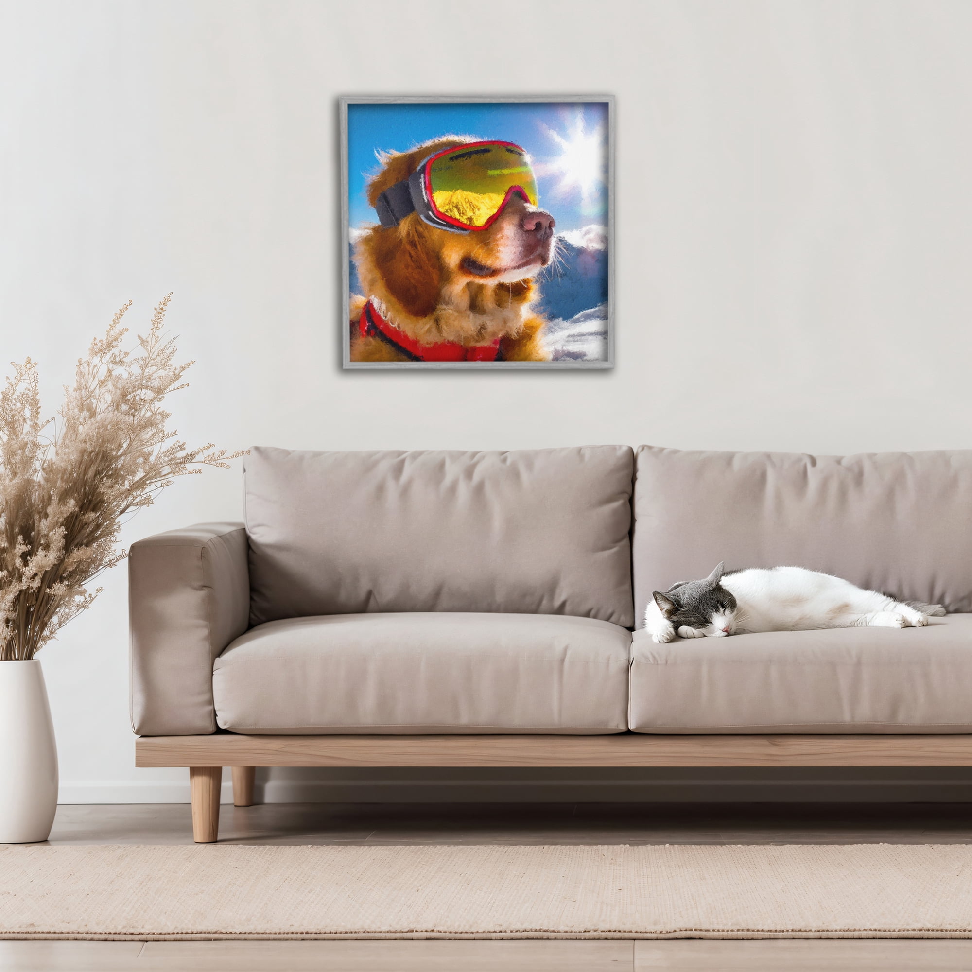Stupell Industries Ski Goggles Retriever Gray Framed Giclee Art, design by Sean Parnell
