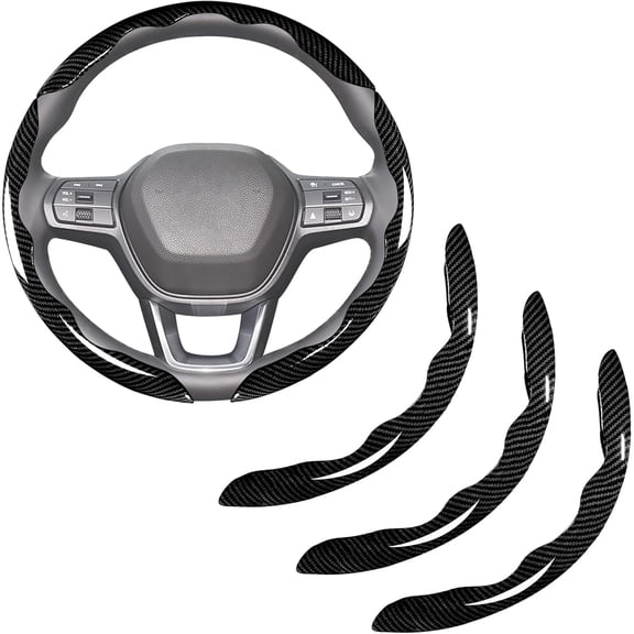 Carbon Fiber Steering Wheel Cover, Non-Slip Breathable Wrap for 14.5-15 Inch Wheels, Universal 3-Piece Clip-On Design for Cars Trucks SUVs (Black, 3Pc)