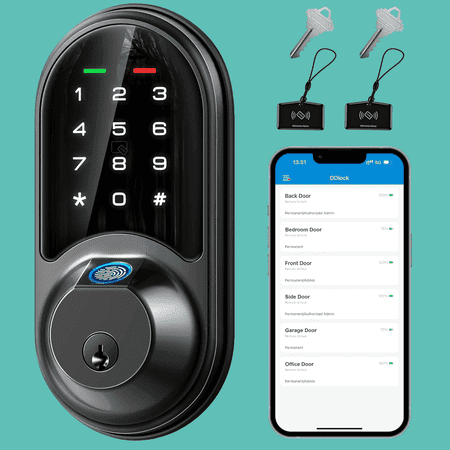 Veise Smart Lock, Fingerprint Door Lock, 7-in-1 Keyless Entry with App Control, Electronic Touchscreen Keypad Deadbolt, Biometric Smart Locks for Front Door, Matte Black