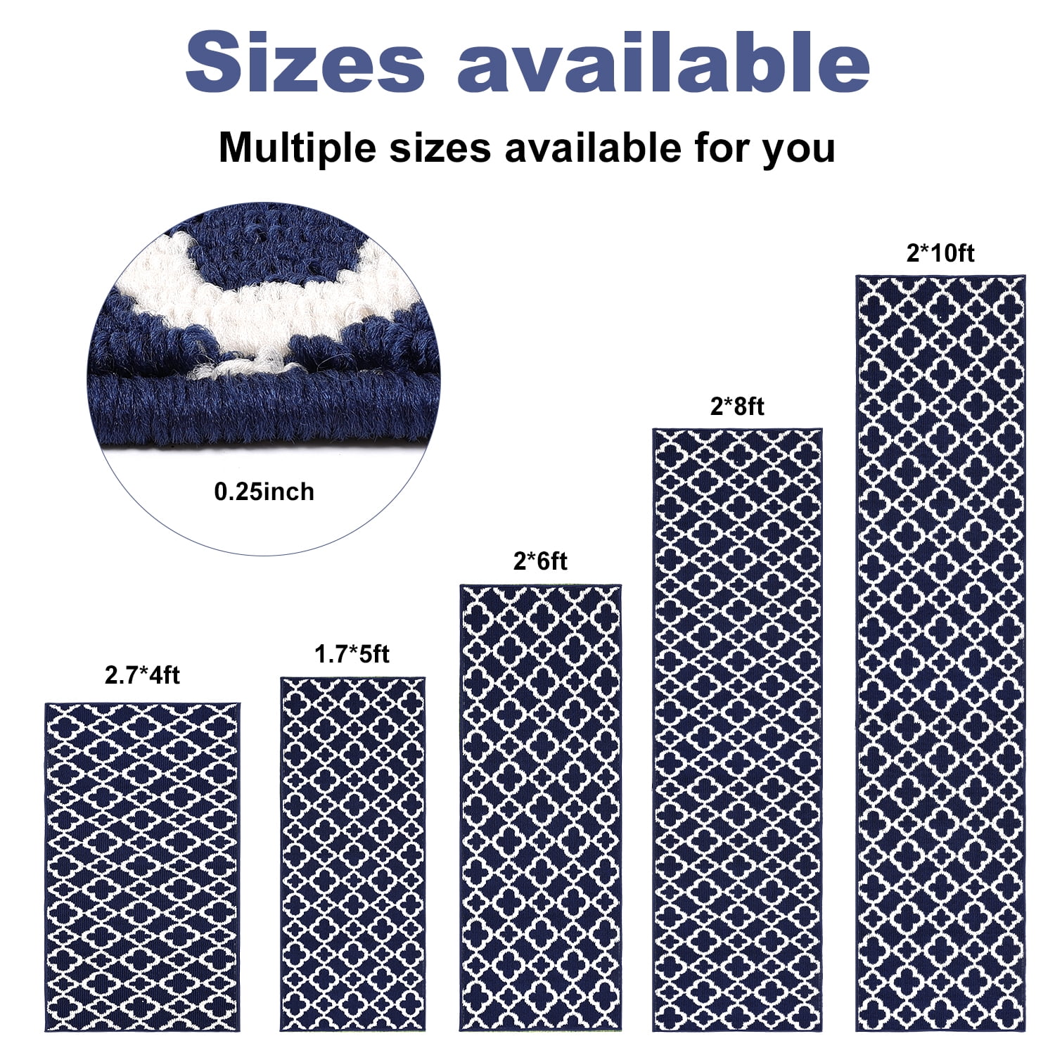 Yamaziot 2'x10' Runner Rugs for Hallway, Extra Long Farmhouse Kitchen Rug for Floor, Non Slip Washable Laundry Room Mat with Rubber Backing Doormat, Dark Blue