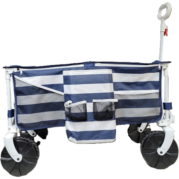 Quad Folding Wagon Blue with White Stripe