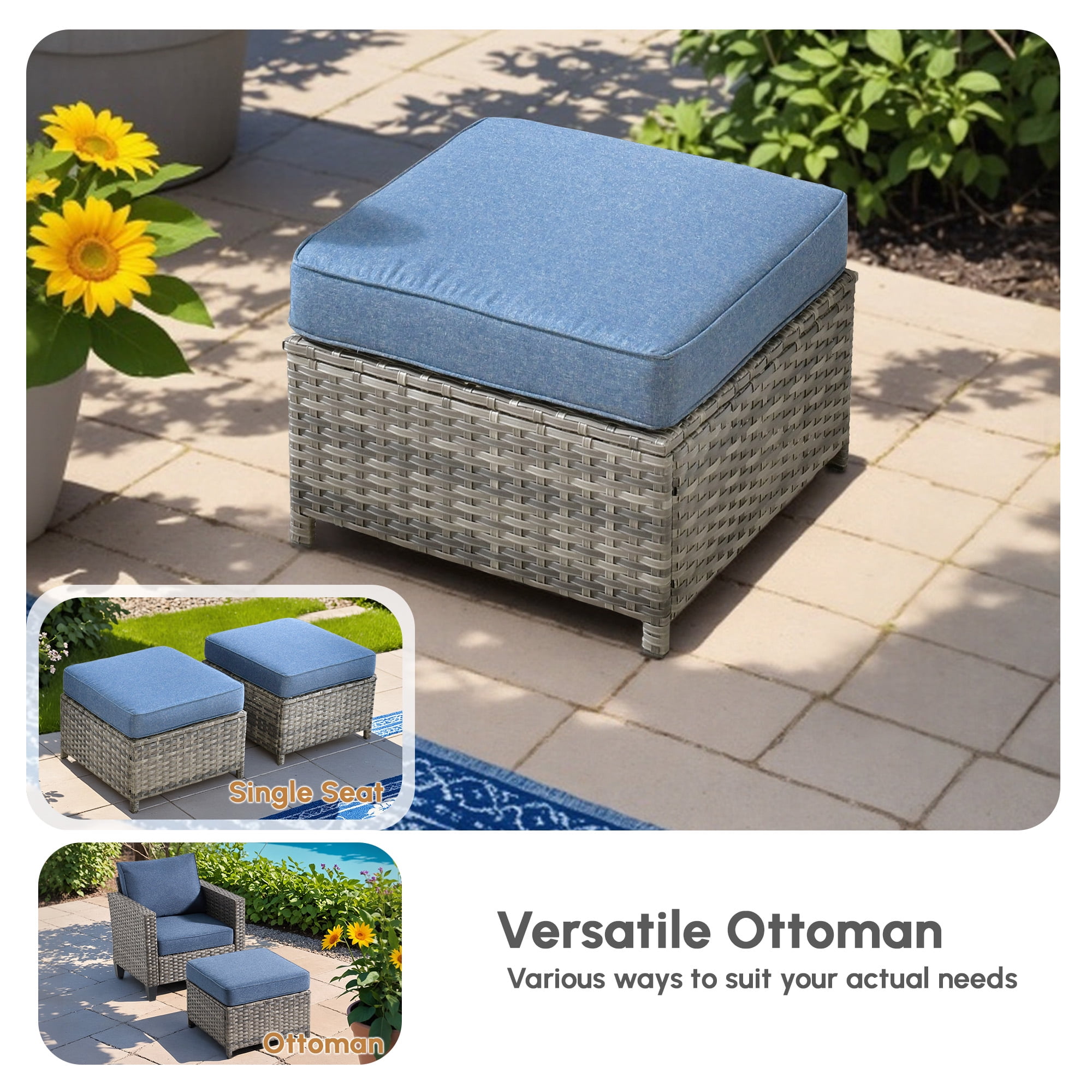 Ovios 6 Pieces Outdoor Patio Furniture Set All-Weather Wicker Rattan Sectional Sofa with Swivel Chairs Ottomans Side Table