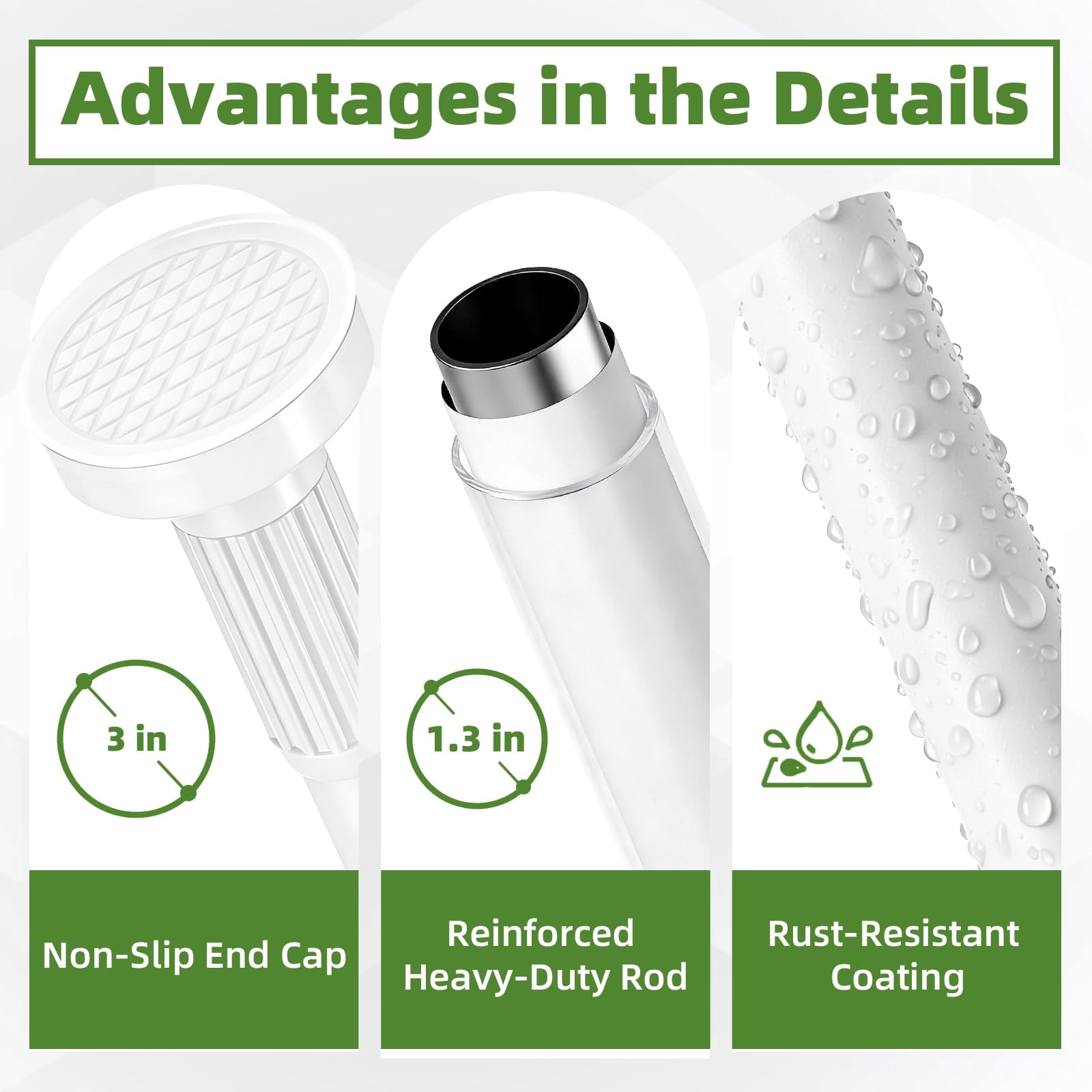 VEGCOO One-Click Tension Curtain Rod, No Drill Adjustable Spring Rod, 39-137 Inches Extra Long, Rustproof Steel for Patio Outdoor Bathroom Window,  White