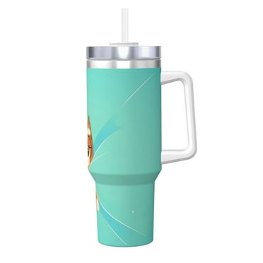 Lsque Bluey Pattern 40 OZ Ice Bully Cup with Handle and Straw, Double Wall Stainless Steel Tumbler Travel Coffee Cup with Lid for Christmas Present