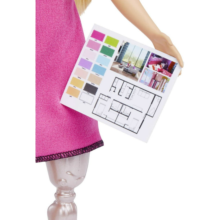 Barbie Interior Fashion Doll, Pink Dress & Houndstooth Jacket, Leg & Blonde Hair -