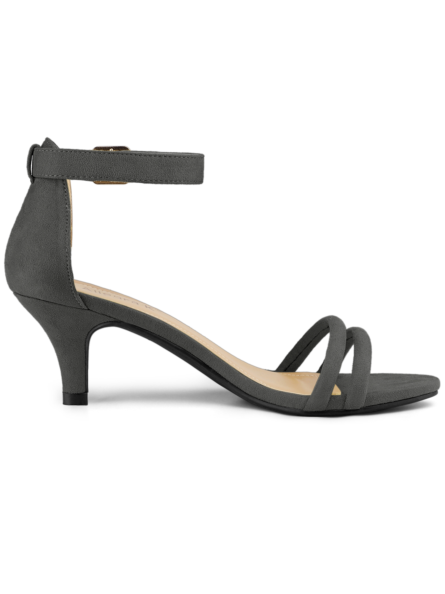 DARING DIVA Women's Kitten Heel Ankle Strap Sandals for Fashionable Occasions Gray 8.5