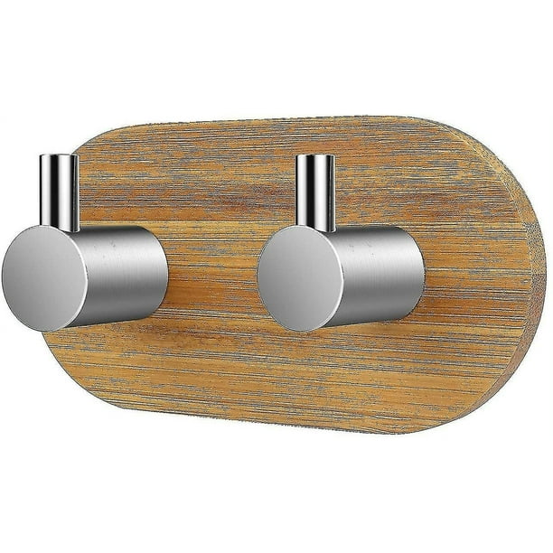 Adhesive Hook, Wall Hooks For Bathroom Towel Holder Hooks Kitchen Bedroom Stick Hook, Bamboo And Stainless Steel