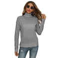 thumbnail image 3 of Womens 2023 Winter Fall Solid Color Turtleneck High Neck Long Sleeve Cable Knit Sweaters Outerwear Warm Fitted Fashion Pullover Sweater, 3 of 4