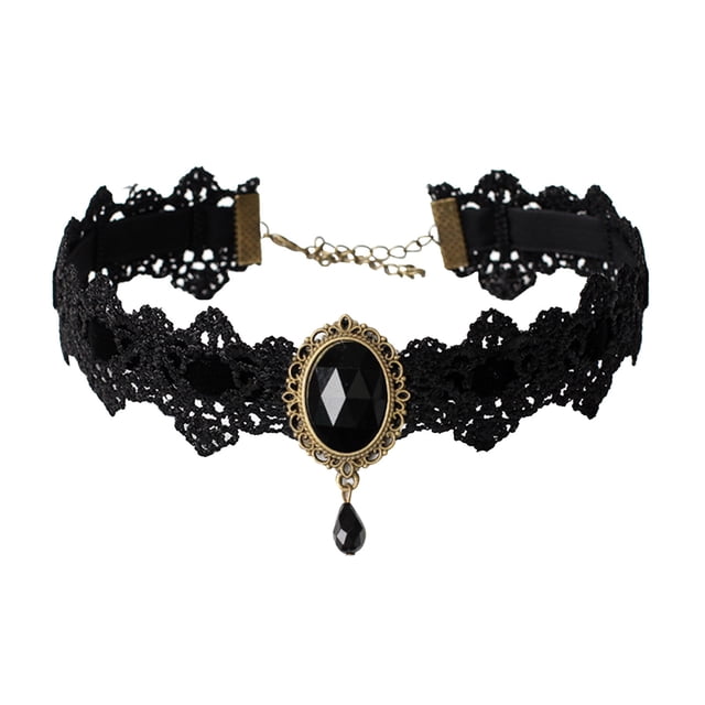 Kcodviy Collier Ras-du-Cou Rétro Gothique en Dentelle Pendentif Diamant Collier Élégant Collier Noir en Dentelle Chaîne pour Hommes Colliers Ras-du-Cou Collier Chaîne de Clavicule avec Strass Bijoux en Dentelle Collier Preppy pour Femmes
