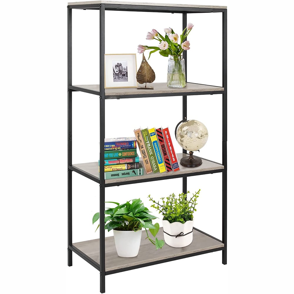 4 tier shelf, standing storage shelf, 45" tall bookcase, wood and metal