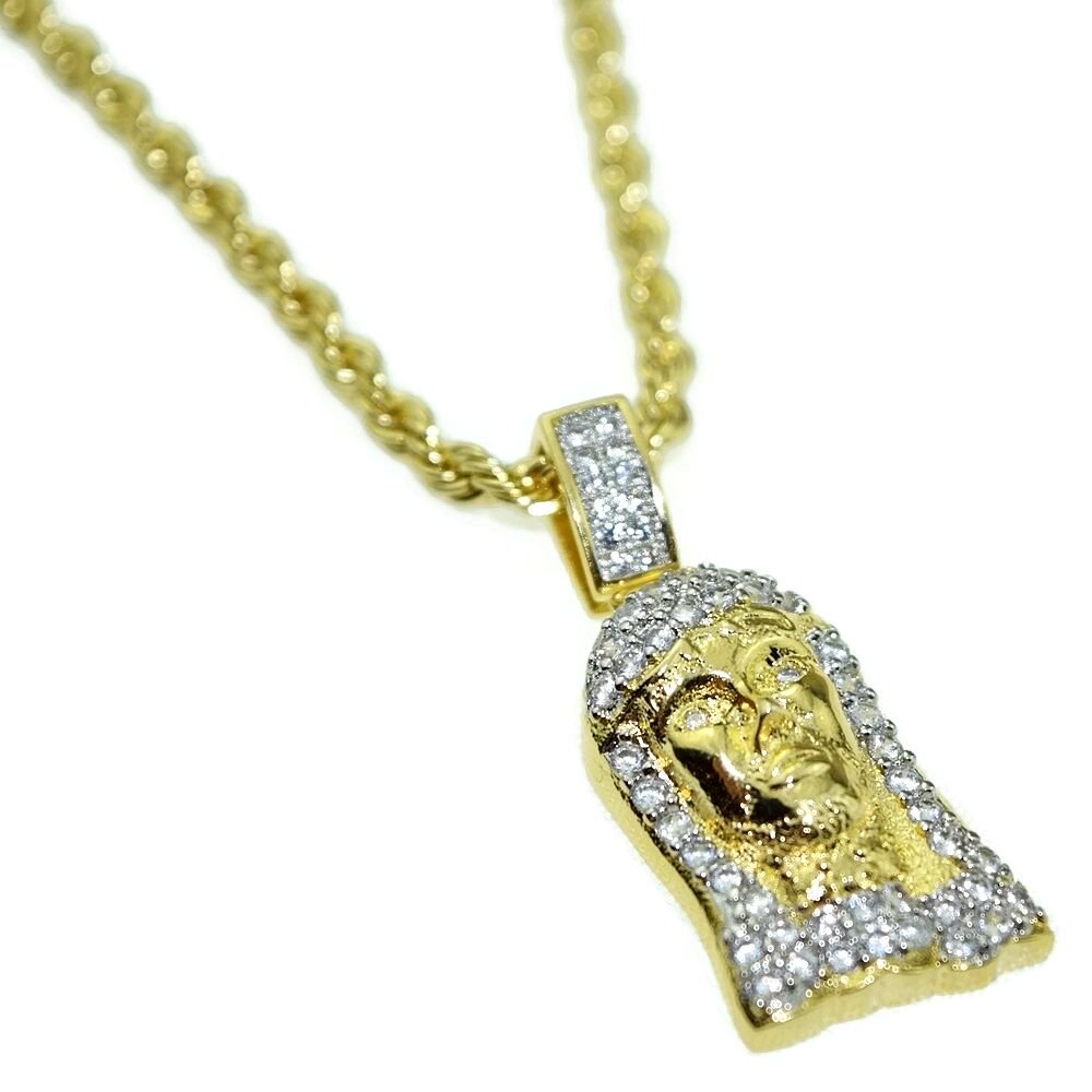 Bling Cartel Jesus Head Chain Micro Pave Iced Bling Gold Finish 24