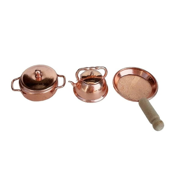 Small Kitchen Utensils Set 2 Items Metal Cookware With Wood Accents Compatible With 1/12 Miniature Furniture Collections