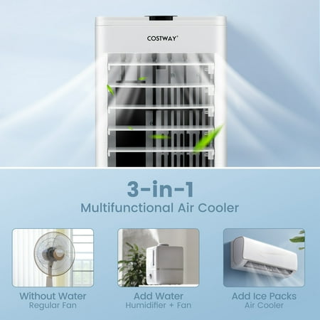 Costway Evaporative Air Cooler Fan Portable Oscillating Swamp with 3 Speeds Modes Remote - White