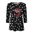 thumbnail image 2 of DDAPJ pyju Christmas Sparkly Snowflake Print Tops for Women,Crew Neck 3/4 Sleeve Casual T-shirt Wine Glasses Fun Tees Festival Party Shirt, 2 of 4