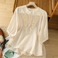 thumbnail image 3 of XIAOCHA Women's Elegant Embroidered Round Neck T-Shirt Versatile Basic Top for Casual Spring Autumn Fashion Outfits, 3 of 3