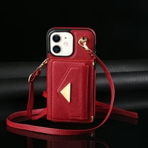 Allytech Wallet Case Cover for Apple iPhone 11 6.1", Premium PU Leather Multiple Cards Slots Large Space Wallet Case with Crossbody Shoulder Strap for Girls Women - Red