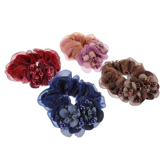 LOLIPPYY 4Pcs Fabric Hair Scrunchies Elastic Ponytail Holders with Floral Design for Party and Daily Use