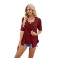 thumbnail image 1 of Blusa Tipo Túnica de Dos Piezas con Cuello Cuadrado, Botones y Patchwork, 3/4, Color Vino Tinto XL, 1 of 8