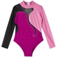 thumbnail image 3 of Alvivi Kids Girls Rhinestone Long Sleeve Ballet Dance Leotard Gymnastics Biketard Ice Skating Bodysuit Hot Pink 14, 3 of 5