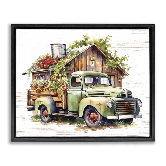 Stupell Industries French Country Rustic Pickup with Greenery Black Floating Frame Canvas Art, 21 x 17, by Lettered and Lined