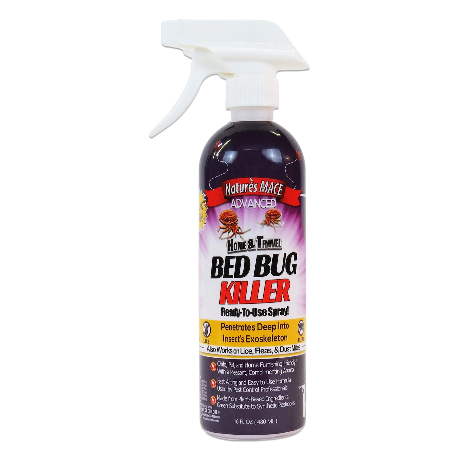 Nature's Mace Bed Bug Killer 16oz Ready-to-Use Spray | Works on Bed Bugs, Lice, Fleas, and Dust Mites