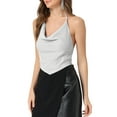 thumbnail image 4 of INSPIRE CHIC Women's Halter Glitter Cowl Neck Draped Clubwear Backless Crop Cami Tops L Silver, 4 of 6