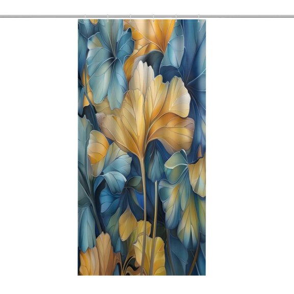 RKSupls Waterproof Shower Curtain, Blue Yellow Ginkgo Leaves Polyester Shower Curtain with Hooks for Chic Elegant Home Bathtub Bathroom Decor Washable