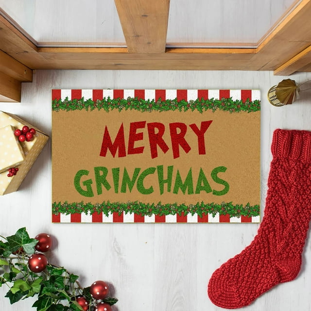 Supbessel Grinch Christmas Decorations Christmas Door Mat Outdoor Welcome Mat For Front Door, Entryway Christmas Carpet, 23.7X 15.9 Inch Funny Door Mats , Anti-Slip Rug Decorations For Home
