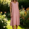 thumbnail image 2 of Gamivast Womens Linen Sundresses Sleeveless V-Neck Tank Dress Vertical Striped Shift Dress Loose Fit Knee Length Summer Beach Vacation Daily Playwear, 2 of 7