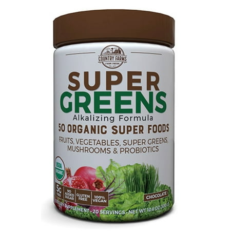 Country Farms Super Greens Drink Mix, Chocolate, 10.6 oz., 20 Servings (Packaging May
