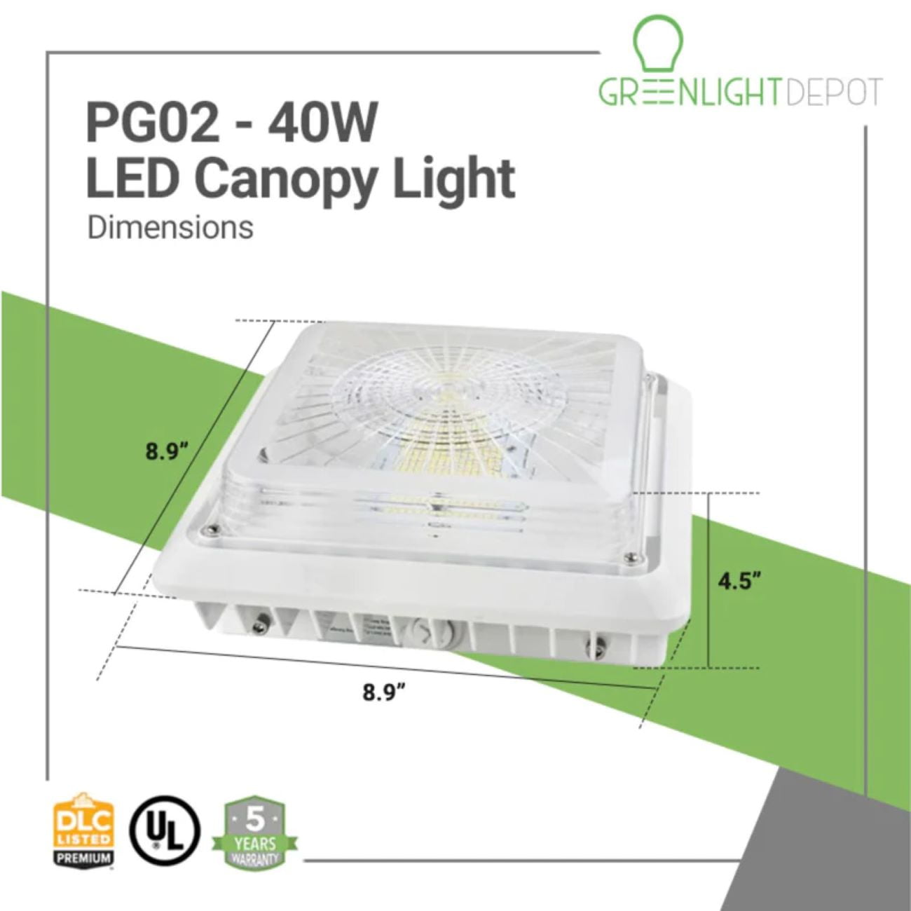 GREENLIGHTDEPOT LED Canopy Light - 40W - 5,151 Lumens - Outdoor Parking Garage Light - PG02 - (UL+DLC Listed)(4000K)
