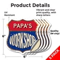 thumbnail image 2 of Papa's Workshop (5 Pack) 6 inch X 6 inch Shield Shaped Heavy Duty 3.2 mil Vinyl Decals Weather Resistant, UV Protected To last, Gift for Dads and Uncles Classic Americana Crafted in the, 2 of 6