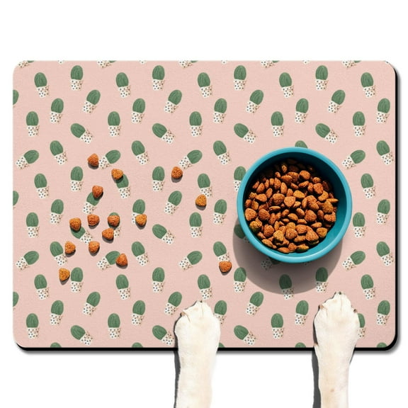 Vintage Cactus Pet Food Pad - Waterproof Absorbent Dog Mat - Non-Slip Southwestern Design - Easy to Clean - Floor Protection