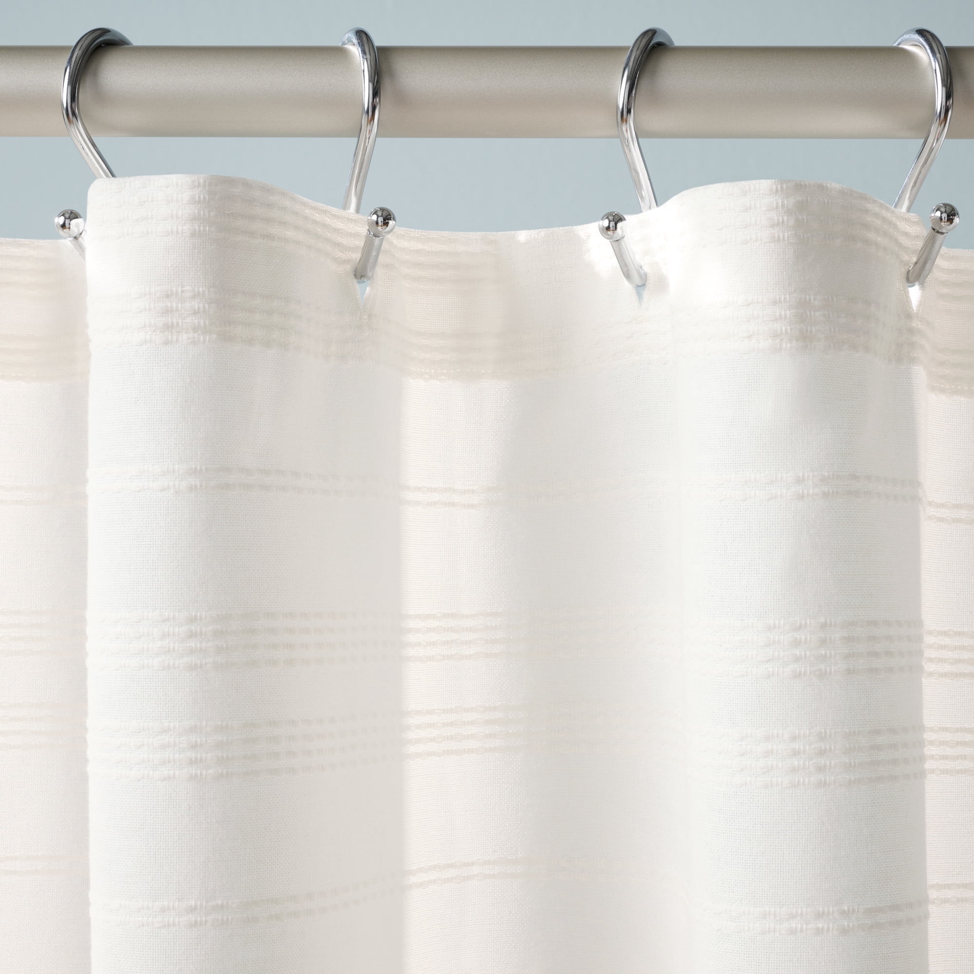 TOWN & COUNTRY EVERYDAY Sophia Textured Solid Cotton-Rich Breathable Fabric Shower Curtain with Reinforced Buttonhole Top Hem, White, 70"x72"