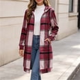 thumbnail image 5 of Busydd Long Plaid Trench Coat Women Fashion Long Sleeve Zip Up Fall Jackets Casual Hooded Drawstring Outerwear Jacket with Pockets, 5 of 10