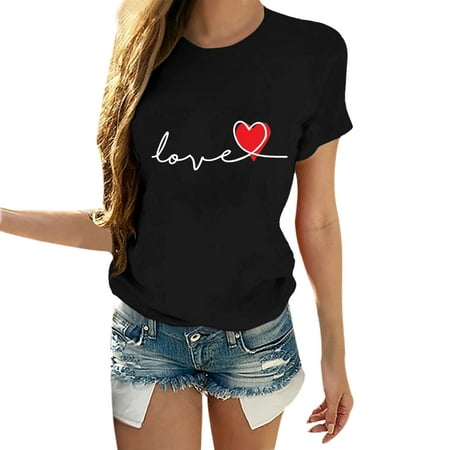 

Women Short Sleeves O Neck Love Print Casual Tops Blouse T Shirt Women Shirts Summer Womens Casual Thin Shirt Shirts Women for Womens Medium Shirts under Scrub Women Long Sleeve Shirts Womens