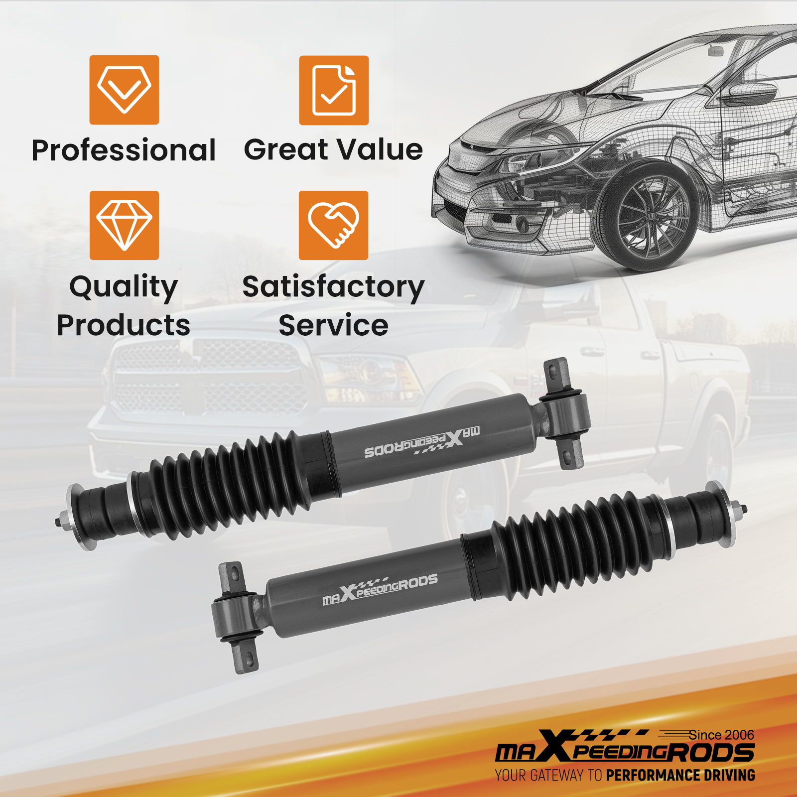 maXpeedingrods 2” Leveling Lift Kit w/Shocks for Dodge Ram 1500 2WD 2009-2021 Front Coil Spring, for V8 only