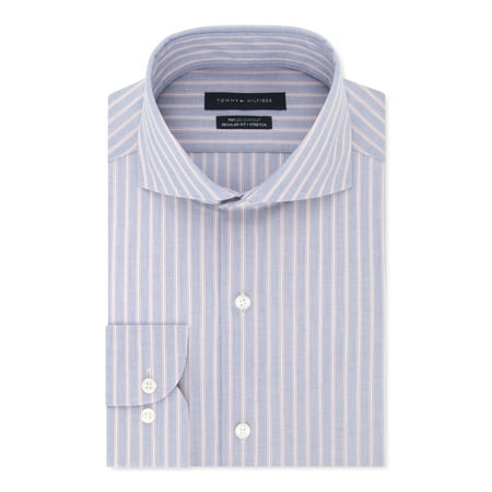 TOMMY HILFIGER Mens Light Blue Striped Collared Classic Fit Dress Shirt M 15.5- 32/33