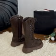 thumbnail image 5 of Miluxas Kid's Girls Leather Lace up Side Zipper Mid Calf Combat Riding Boots Winter Fleece Lined Warm Casual Boots (Toddler/Little Kid/Big Kid) Brown 3.5M(37), 5 of 8