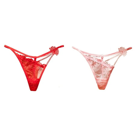 (2-Pack) Kcodviy Womens V Shaped Women s Underwear Cotton Transparent Hollow Lace Thong Lace Panties for Women Plus Size Pack Thin Panties