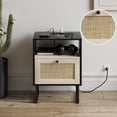 thumbnail image 6 of Boho Night Stand, Small Rattan Side Table, Wood Functional Nightstand with Drawer and Charger, 6 of 7