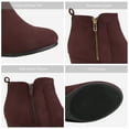 thumbnail image 3 of BURUDANI Women's Winter Warm Booties Low Wedge Ankle Boots Round Toe Suede Zip Boots Double Burgundy/Suede Size 9.5, 3 of 5